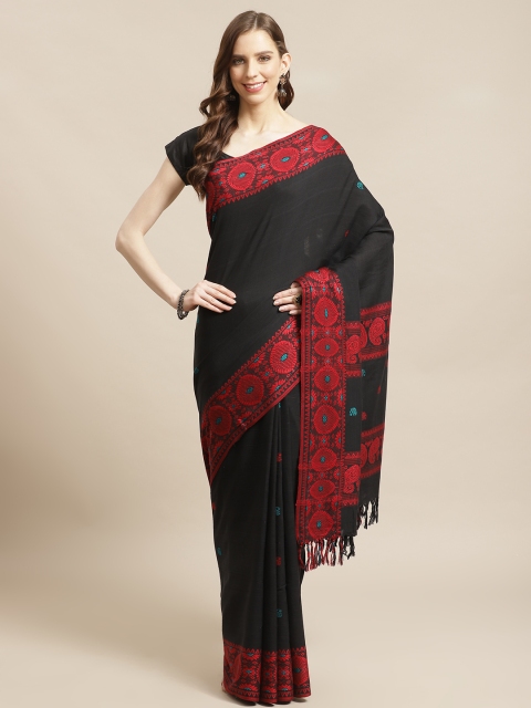 

Biswa Bangla Black & Red Pure Cotton Handwoven Dokhona Saree