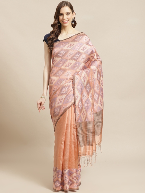 

Biswa Bangla Peach-Coloured & Purple Handwoven Tangail Silk Saree