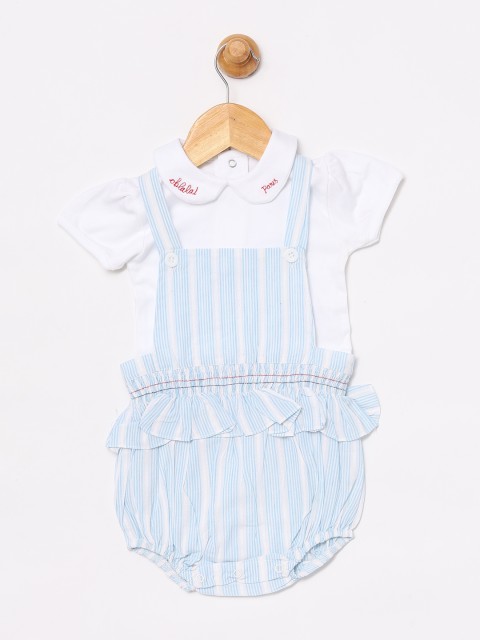 

BABY GO Girls Blue & White Striped Dungarees
