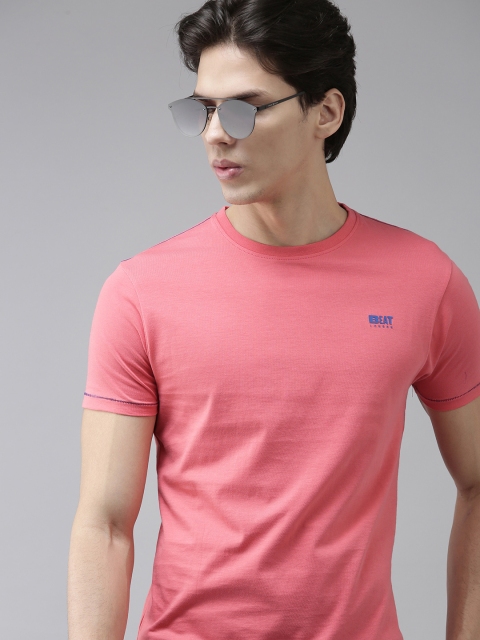 

BEAT LONDON by PEPE JEANS Men Pink Solid Slim Cotton Fit T-shirt