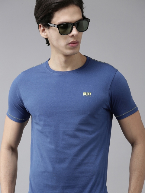 

BEAT LONDON by PEPE JEANS Men Blue Solid Slim Fit Cotton T-shirt