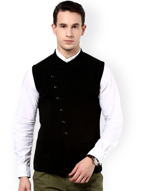 

Hypernation Black Pure Cotton Nehru Jacket