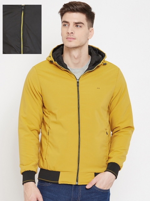 

Okane Men Mustard Yellow & Black Solid Reversible Padded Jacket