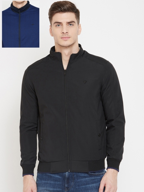 

Okane Men Black & Blue Solid Reversible Bomber Jacket