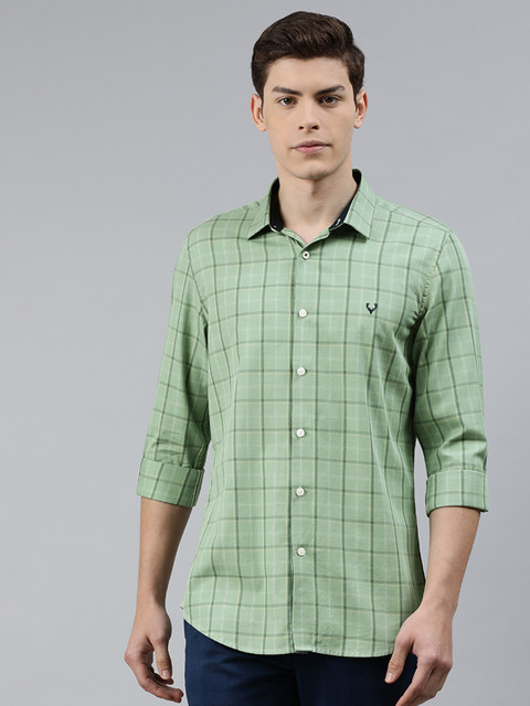 

Allen Solly Sport Men Green & White Modern Slim Fit Cotton Checked Casual Shirt