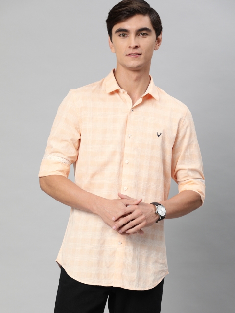 

Allen Solly Sport Men Peach-Coloured & White Slim Fit Checked Casual Shirt