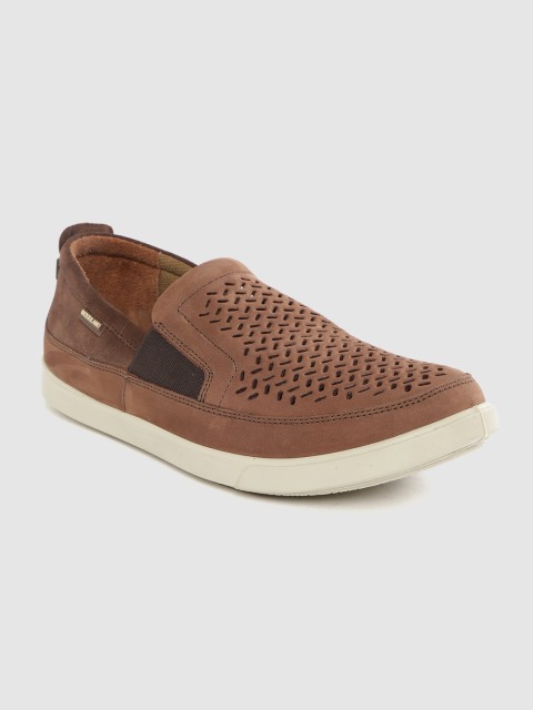 

Woodland Men Brown Cut-Out Leather Slip-On Sneakers