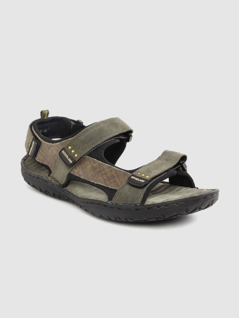 

Woodland Men Olive Green Solid Suede Comfort Sandals