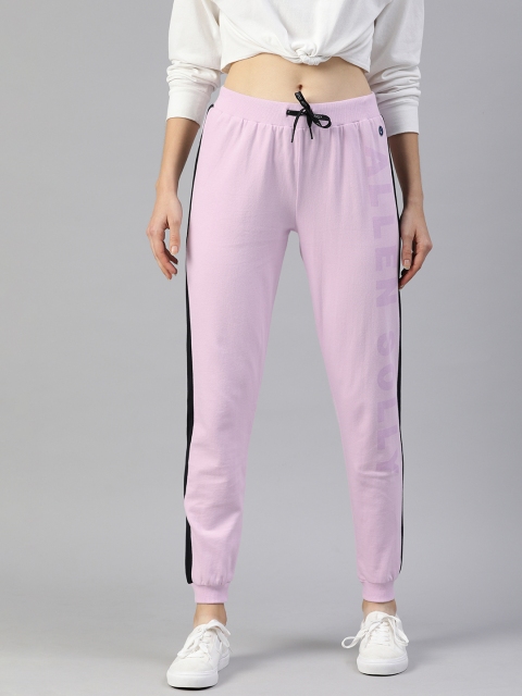

Allen Solly Woman Lilac Solid Pure Cotton Joggers with Side Taping Detail, Lavender