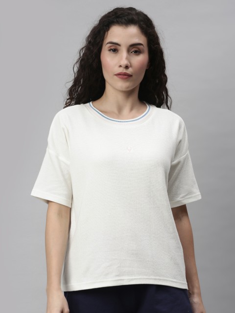 

Allen Solly Woman Off White Solid Round Neck Cotton Lounge T-shirt