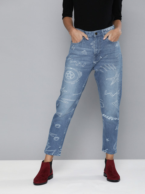 

Kook N Keech Marvel Women Blue Boyfriend Fit High-Rise Clean Look Stretchable Jeans