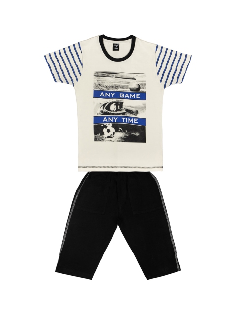 

Todd N Teen Boys Off-White & Black Printed T-shirt With Shorts