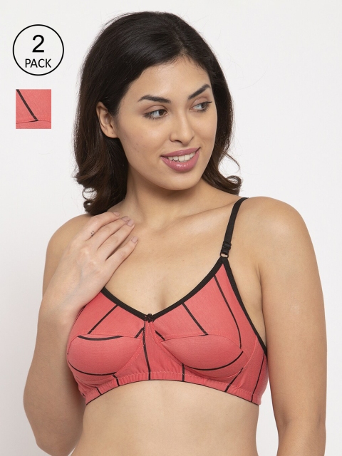 

Innocence Pack Of 2 Printed Non-Wired Non-Padded Everyday Bras BBAPLIN90616, Coral