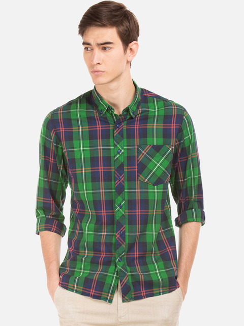 

Colt Men Green & Navy Blue Slim Fit Checked Casual Shirt