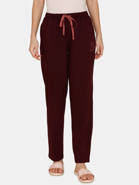 

Zivame City Lights Antiviral Finish Cotton Pyjama - Wine, Brown