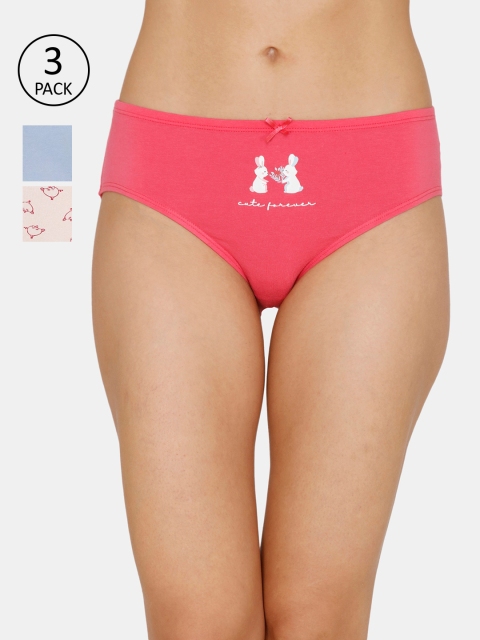 

Zivame Pack Of 3 Printed Hipster Low Rise Anti-Microbial Briefs ZI2551FASHCPINK, Red