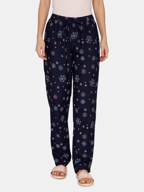 

Zivame Women Navy Blue Printed Antiviral Finish Lounge Pants