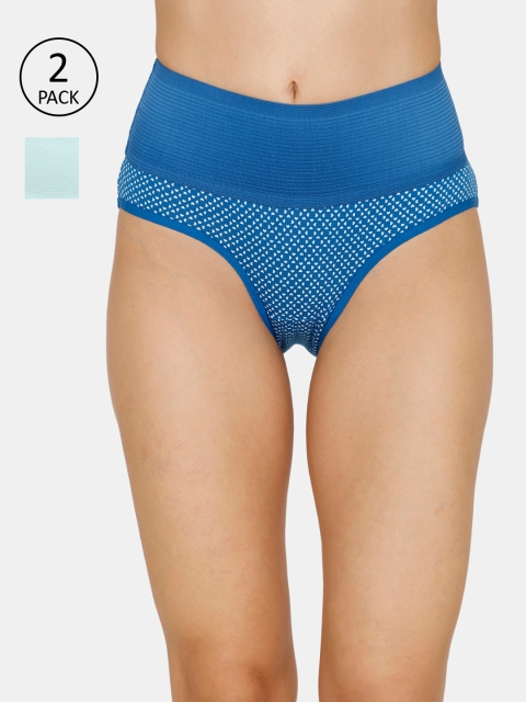 

Zivame Pack of 2 Tummy Tucker Hipster High Rise Anti-Microbial Briefs, Blue