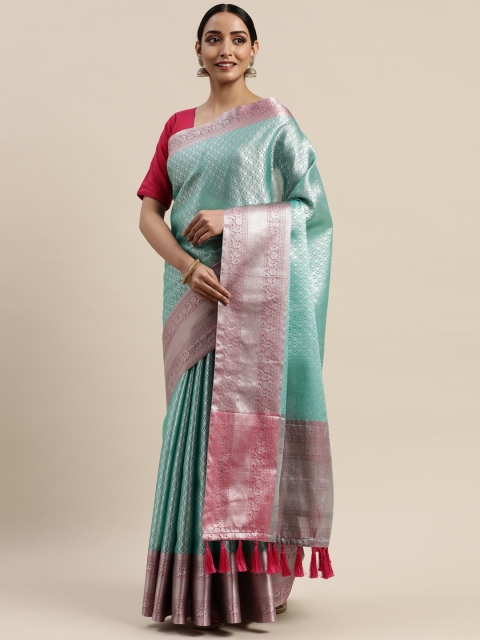

VASTRANAND Turquoise Blue Silk Blend Woven Design Kanjeevaram Saree