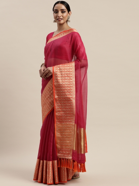 

VASTRANAND Pink Supernet Solid Kota Saree