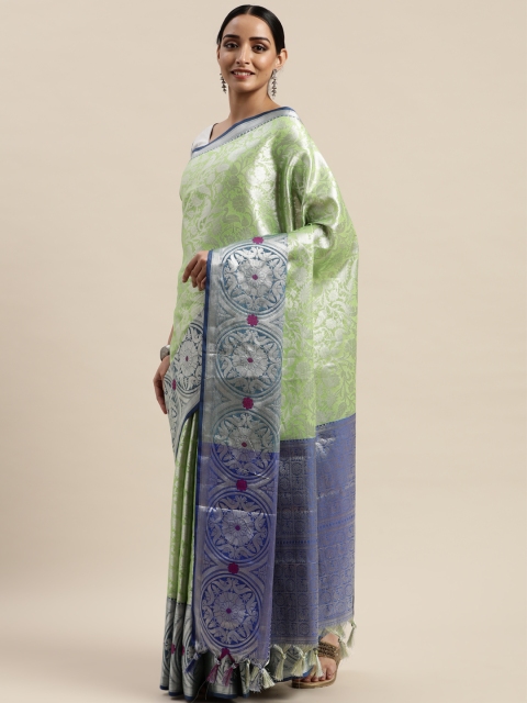 

VASTRANAND Green & Blue Silk Blend Woven Design Kanjeevaram Saree