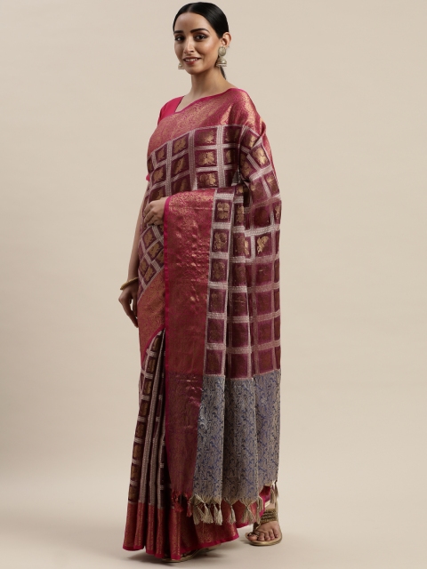 

VASTRANAND Burgundy & Bronze-Toned Supernet Woven Design Kota Saree
