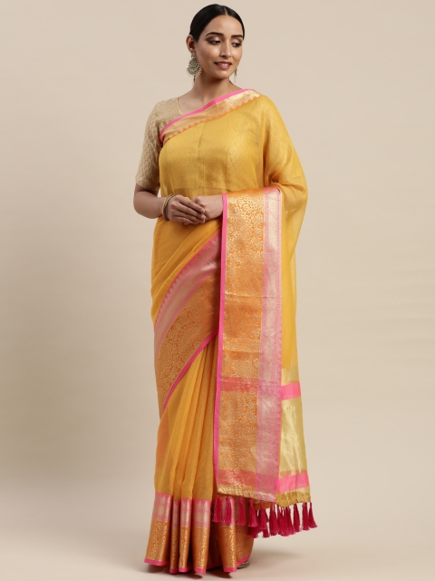 

VASTRANAND Yellow Supernet Checked Kota Saree