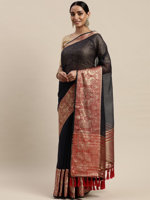 

VASTRANAND Navy Blue Supernet Solid Kota Saree
