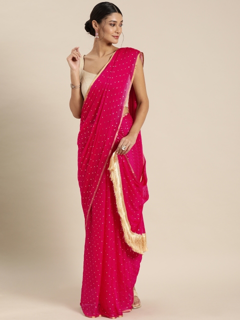 

GoSriki Magenta & Golden Embellished Pure Chiffon Saree