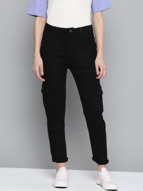 

Kook N Keech Women Black Cargo Jogger Fit Mid-Rise Clean Look Jeans