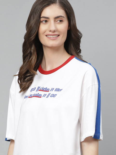 

Kook N Keech Women White Printed Pure Cotton Round Neck T-shirt