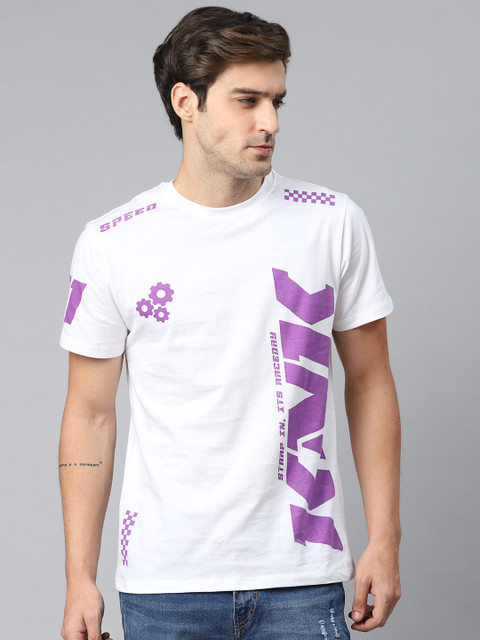 

Kook N Keech Men White & Purple Biker Printed Pure Cotton Round Neck T-shirt