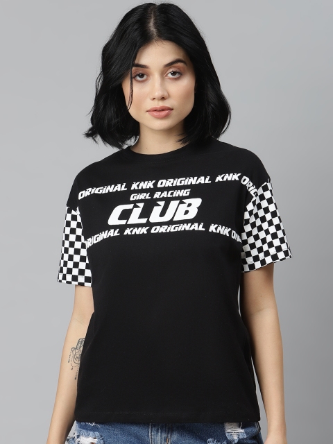 

Kook N Keech Women Black & White Biker Printed Round Neck T-shirt