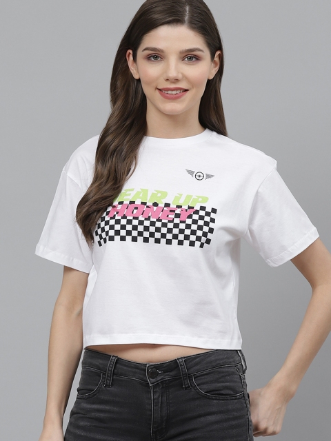 

Kook N Keech Women White & Black Pure Cotton Printed Round Neck T-shirt