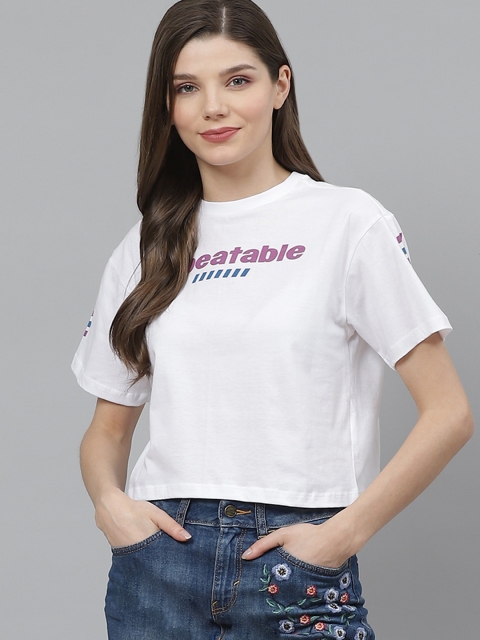 

Kook N Keech Women White Pink Cotton Printed Round Neck Pure Cotton T-shirt