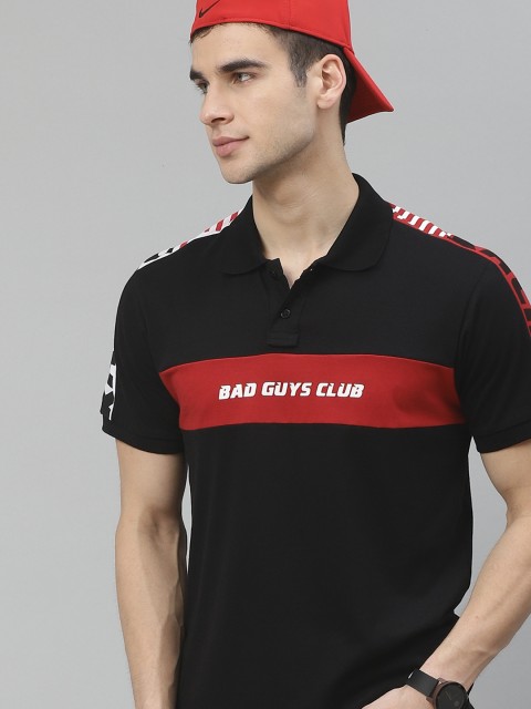 

Kook N Keech Men Black Printed Pure Cotton Polo Collar Pure Cotton T-shirt