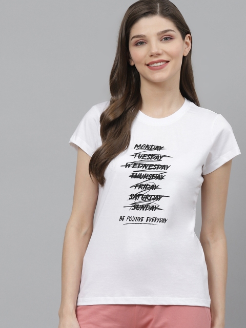 

Kook N Keech Women White Black Printed Round Neck Pure Cotton T-shirt