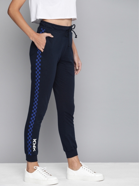 

Kook N Keech Women Navy Blue Solid Straight Fit Side Striped Cropped Joggers
