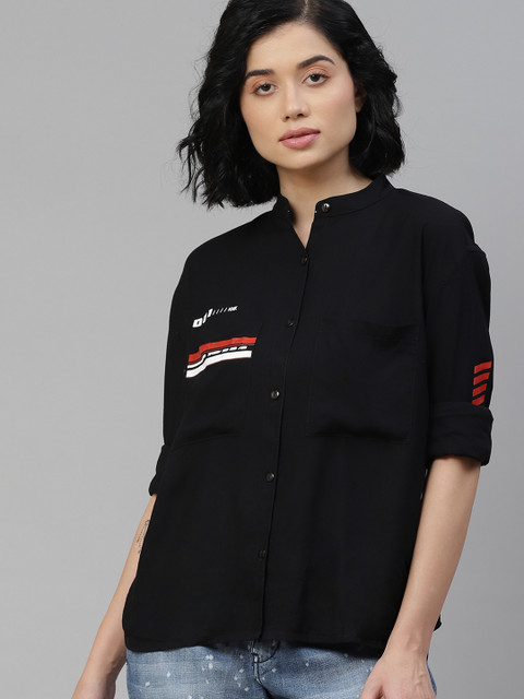

Kook N Keech Women Black Regular Fit Solid Casual Shirt