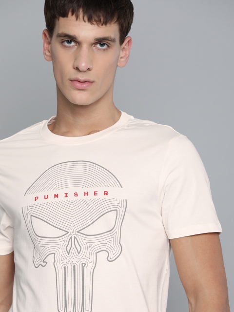 

Kook N Keech Marvel Men Peach-Coloured & Grey Red Skull Print Round Neck T-shirt