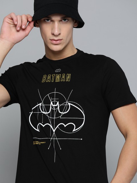 

Kook N Keech Batman Men Black & White Batman Printed Pure Cotton Round Neck T-shirt