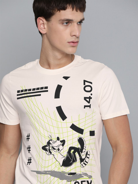 

Kook N Keech Disney Men Off-White Pure Cotton Goofy Print Round Neck Pure Cotton T-shirt