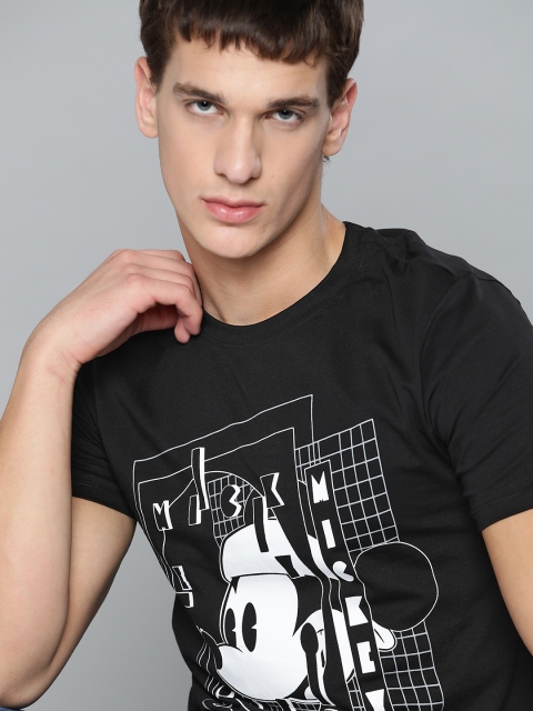 

Kook N Keech Disney Men Black & White Mickey Mouse Printed Round Neck T-shirt