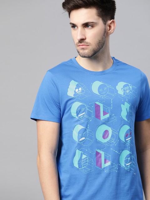 

Kook N Keech Emoji Men Blue & Purple Pure Cotton Printed T-shirt