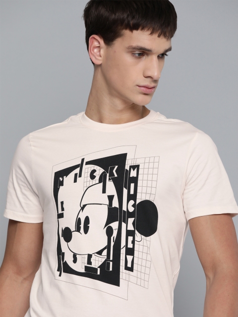 

Kook N Keech Disney Men Off-White Pure Cotton Mickey Mouse Print Round Neck Pure Cotton T-shirt