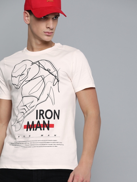 

Kook N Keech Marvel Men Peach-Coloured & Black Iron Man Print Round Neck T-shirt