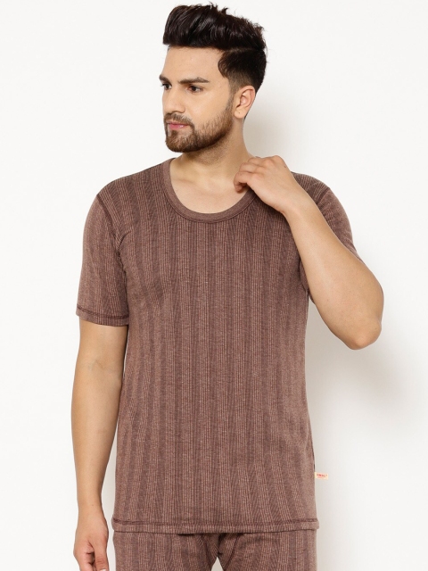 

VIMAL JONNEY Men Brown Self-Striped Cotton Thermal Set