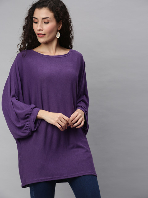 

RHHENSO Women Violet Loose Sweater Solid Top