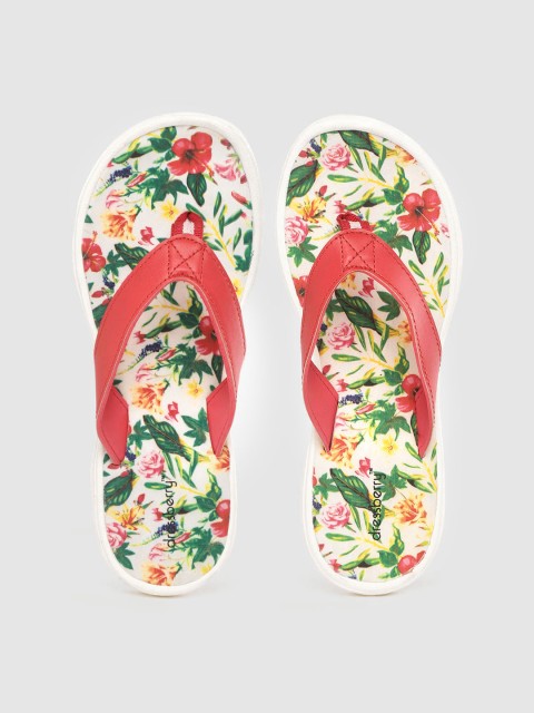 

DressBerry Women Red & Green Floral Print Thong Flip-Flops