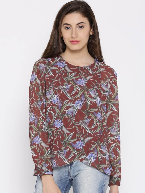 

MANGO Brown Tropical Print Overlapping Top